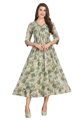 Olive Green Alia Cut Cotton Kurti with Mirror Work and Peplum Border